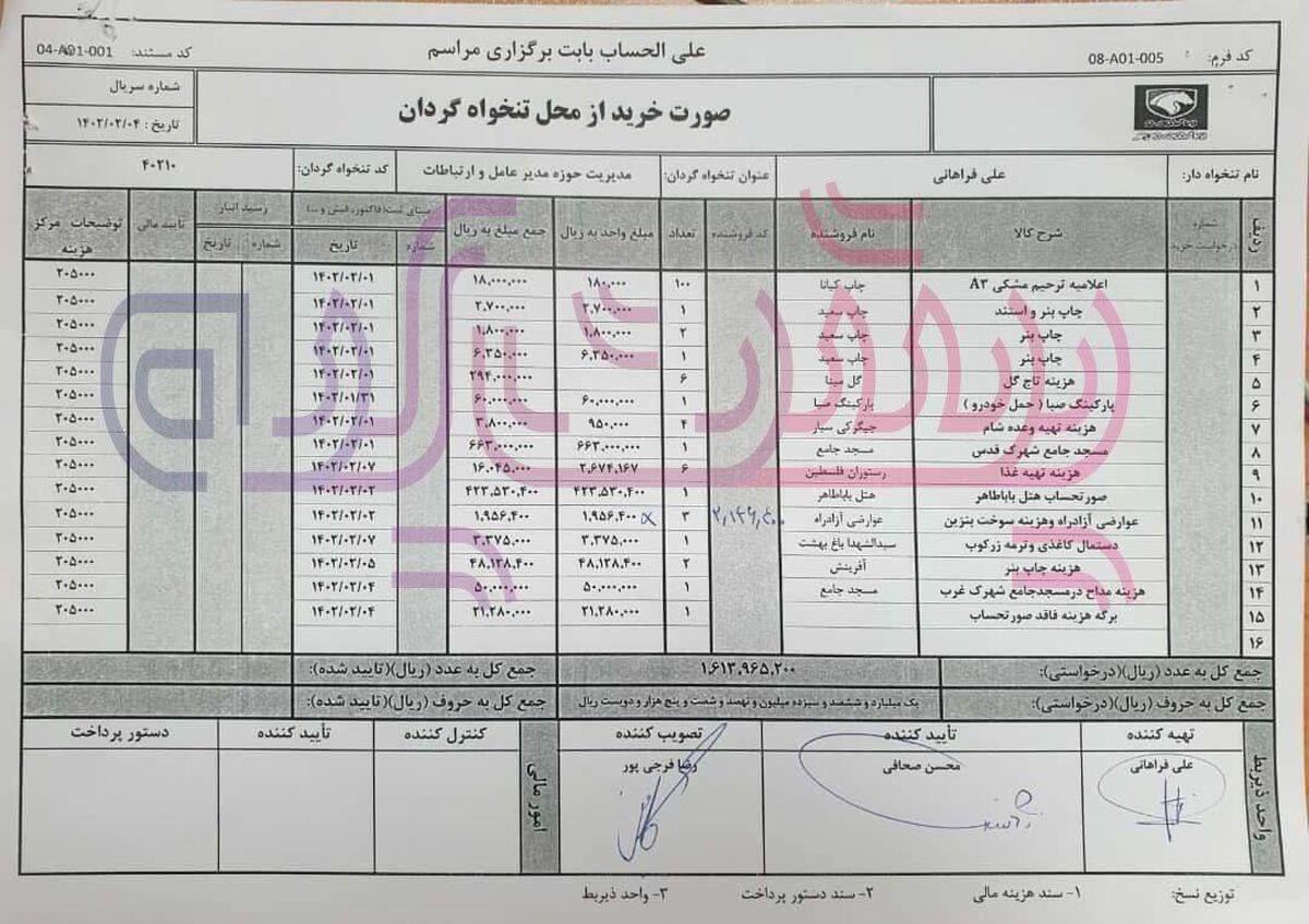 پرداخت ۱۶۱ میلیون تومان از محل تنخواه ایران خودرودیزل برای مراسم ترحیم پدر مرحوم مدیر عامل فعلی سایپا