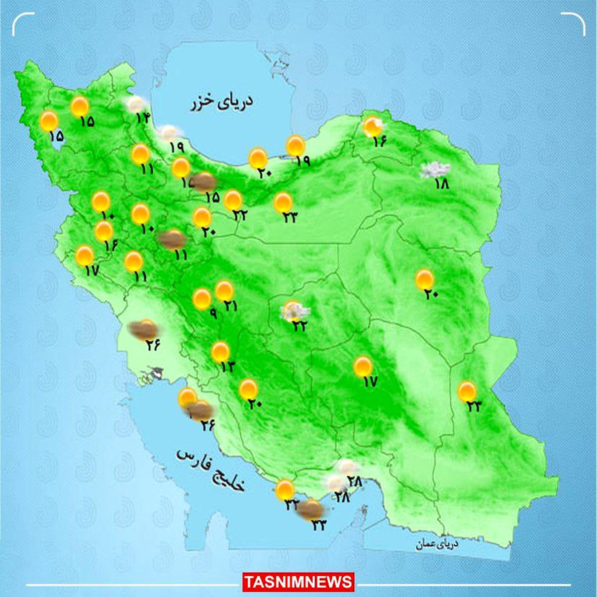 بارش باران و رعدوبرق در نیمه شمالی کشور + نقشه