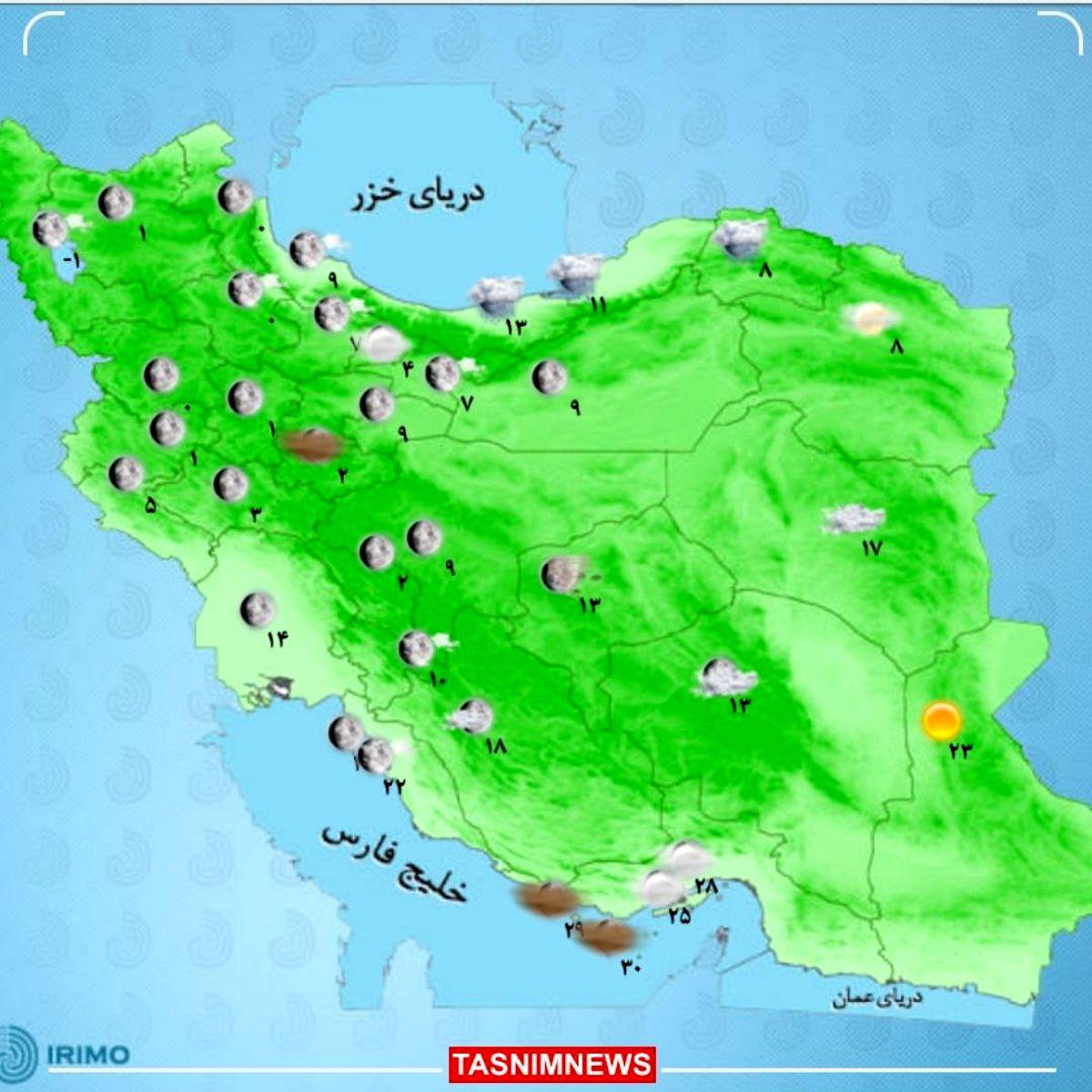 باراش باران و برف در شمال شرق کشور + نقشه