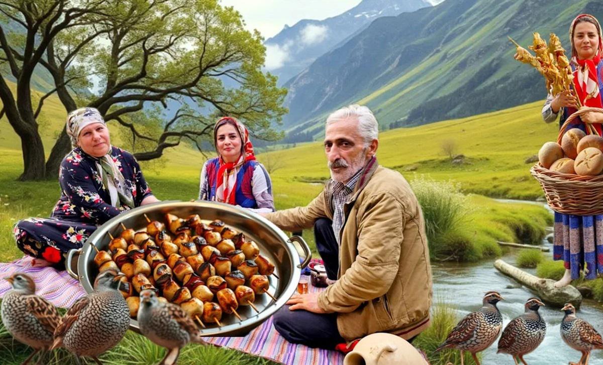 نحوه پخت یک غذای محلی با بلدرچین توسط خانواده روستایی گیلانی (فیلم)