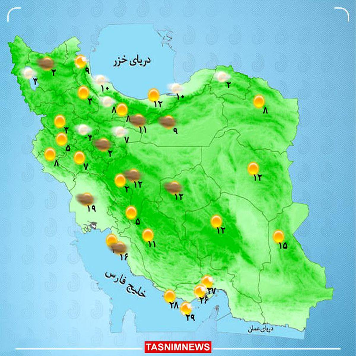 جو پایدار در اکثر مناطق کشور   بارش پراکنده دراستان های شمالی