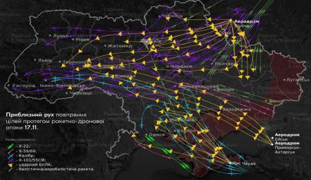 نقشه حملات موشکی و پهپادی صبح امروز روسیه به اوکراین