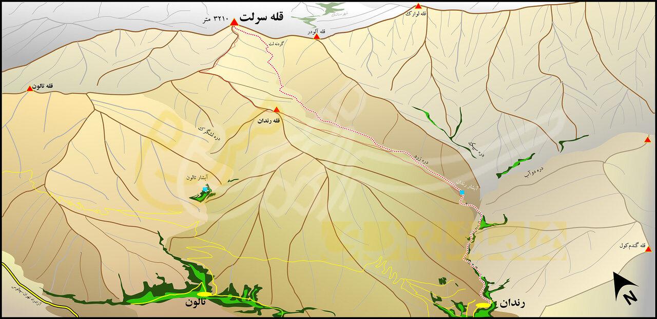 نقشه دسترسی به قله سرلت جبهه جنوبی، روستای رندان