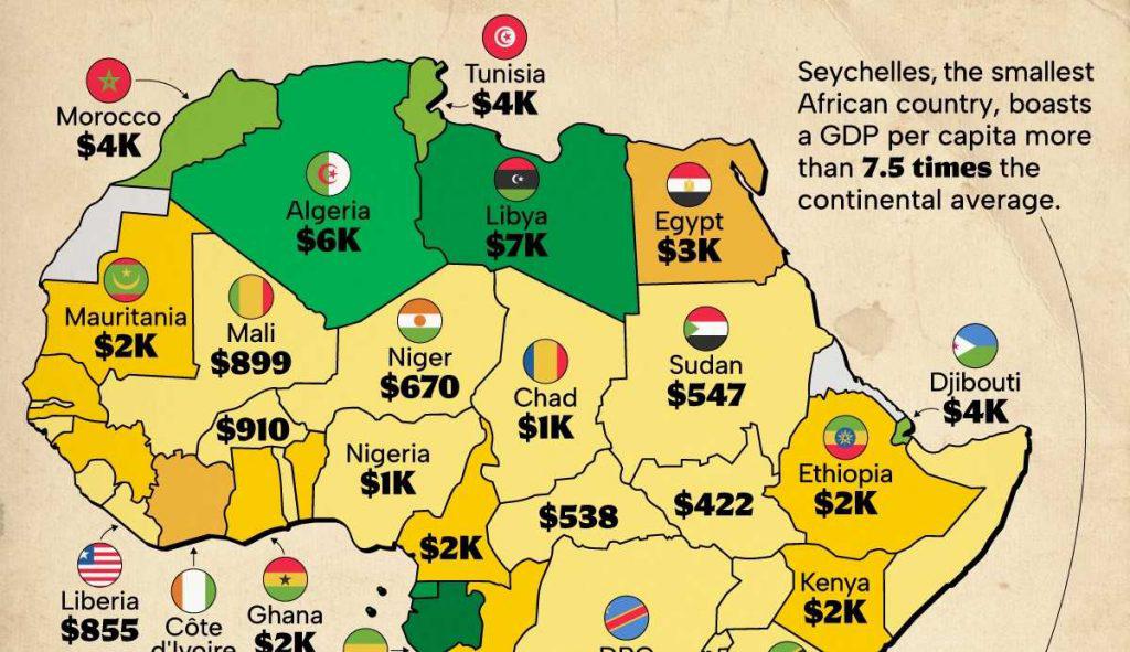 سرانه تولید ناخالص داخلی کشورهای آفریقایی در سال ۲۰۲۴ + نقشه