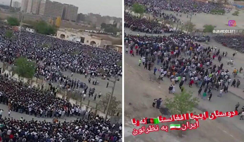 جمعیت عظیم افغانستانی‌ها در ایران و نصب پرچم این کشور در تهران + ویدیو