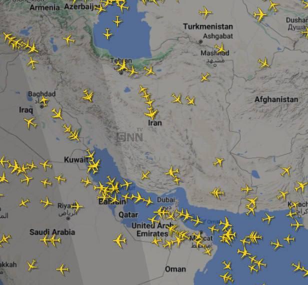 عکس؛ برخی از پروازها در ساعات اولیه صبح جمعه مسیر خود را از ایران تغییر دادند