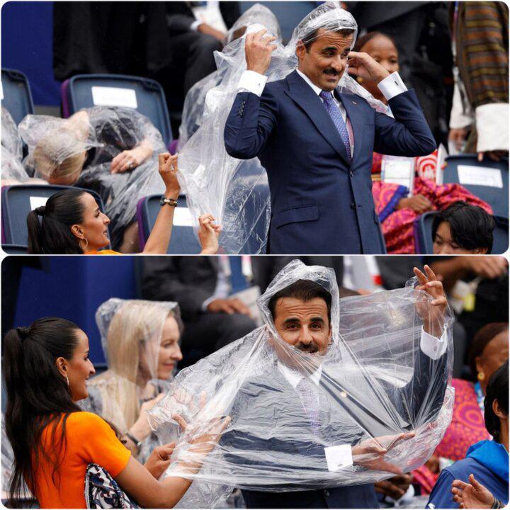 اقدام جالب امیر قطر برای خیس نشدن در افتتاحیه المپیک + عکس