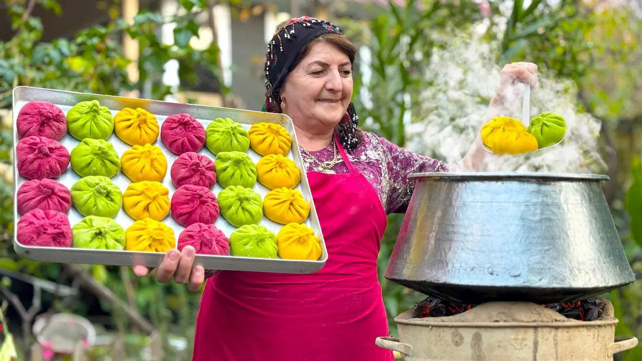 (ویدئو) طرز پخت «خینکالی رنگارنگ گرجی» به روش مادر بزرگ آذربایجانی